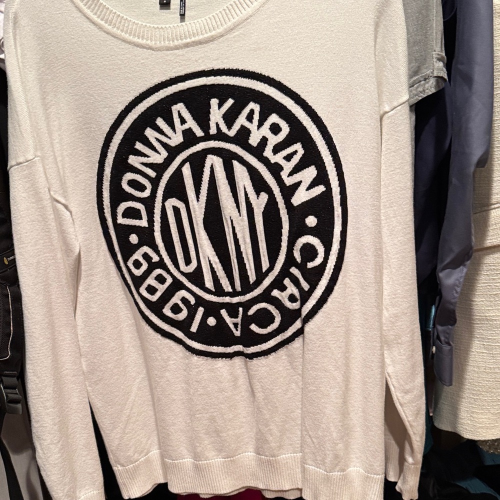 DKNY Cream and Black Logo Pullover